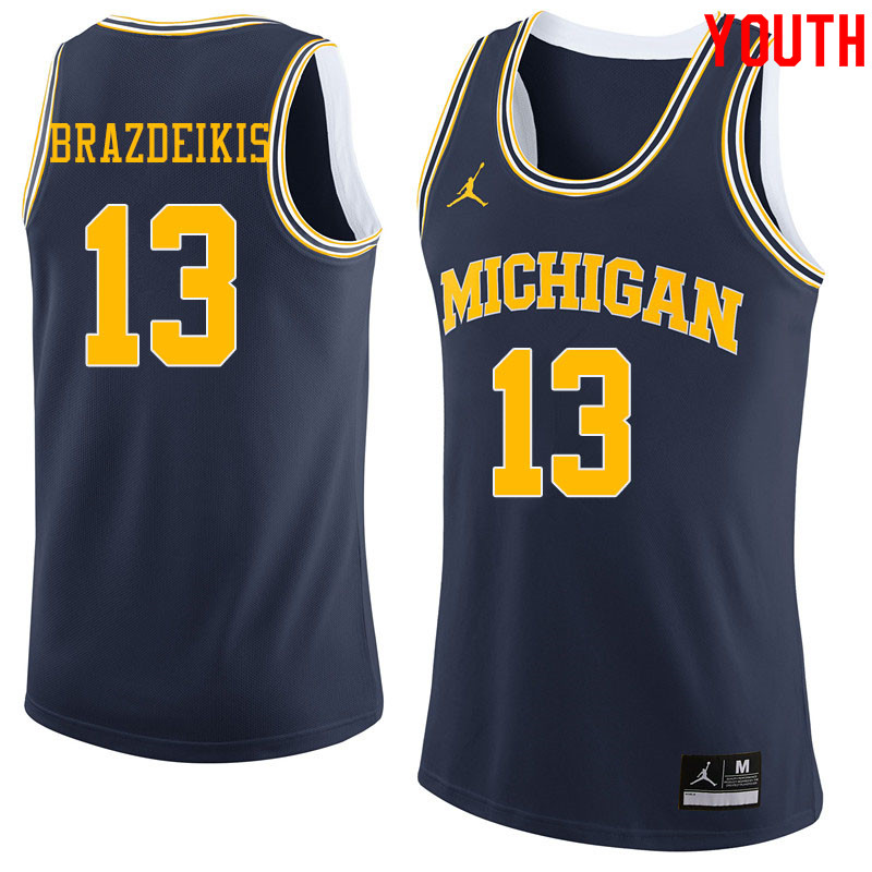 Jordan Brand Youth #13 Ignas Brazdeikis Michigan Wolverines College Basketball Jerseys Sale-Navy